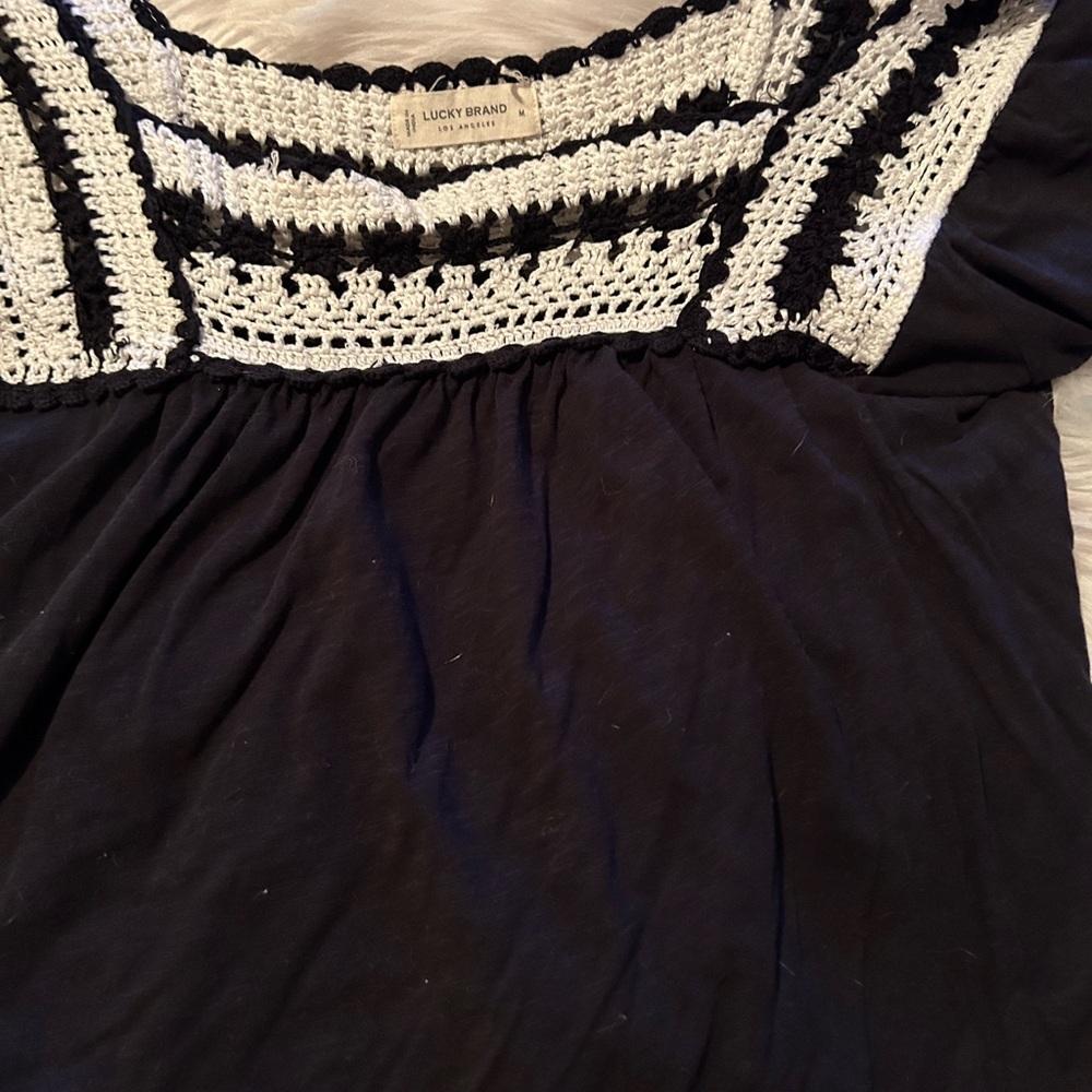 Lucky Brand Black and Cream Crochet Blouse